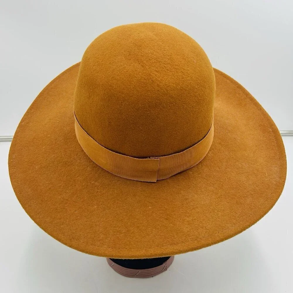 Wide Brim 100% Wool Felt Camel Brown Fedora One Size Hat Explorer Classic
